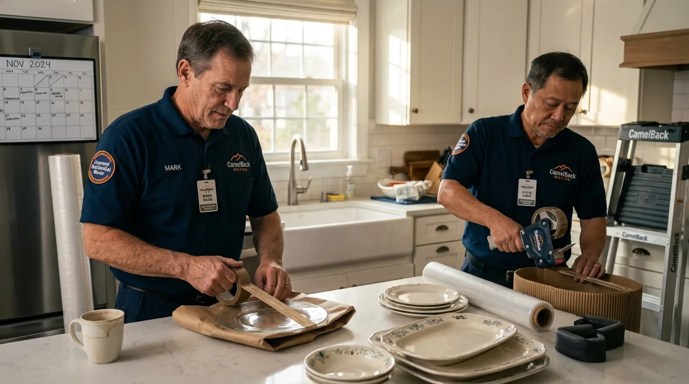 Professional crew packing kitchen dishware in Booneville, AR